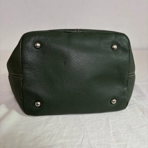 TIGNANELLO Dark Green Leather Satchel Silver Buckles Y2K - Picture 3 of 16